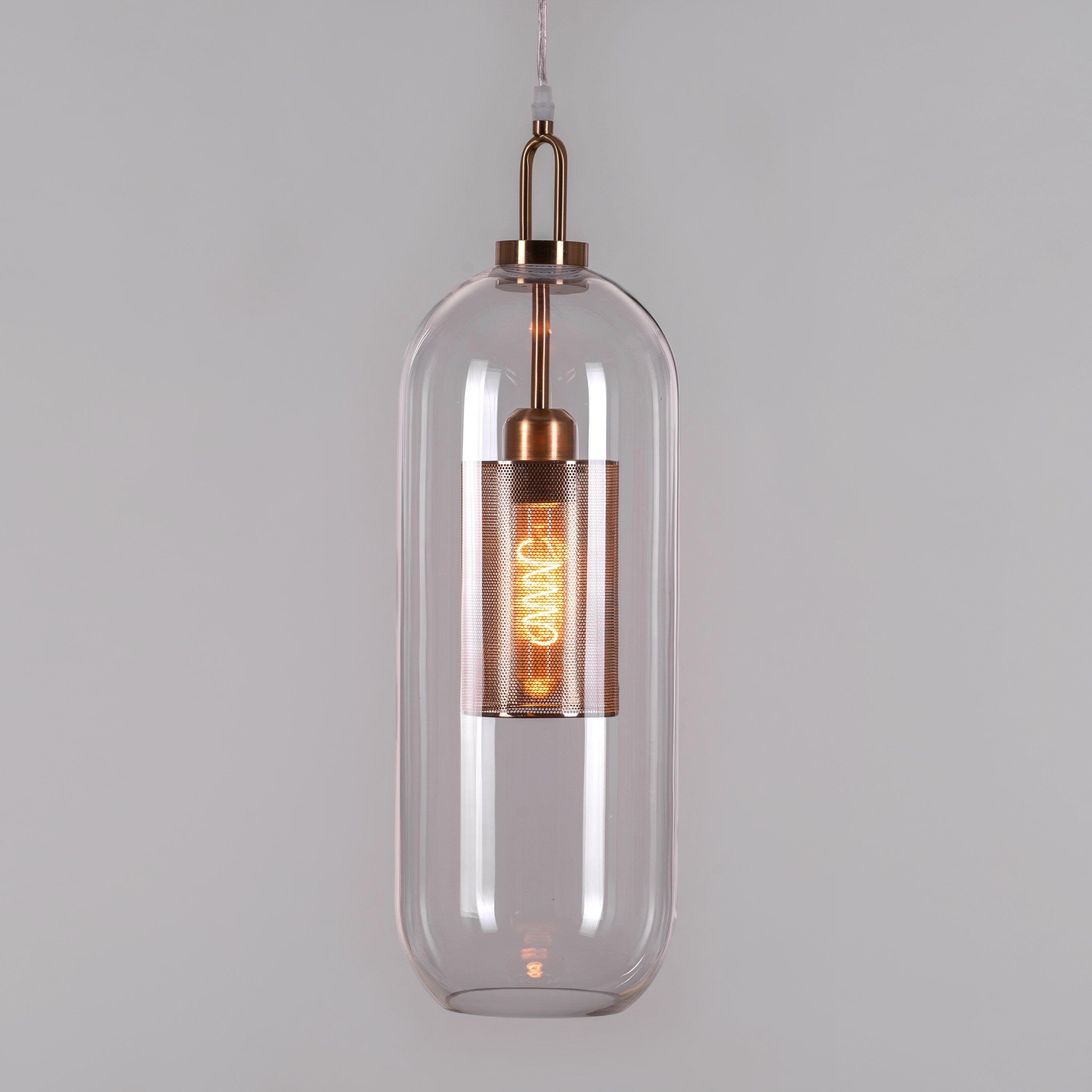 Good To Glow (Long, Gold) Clear Glass Pendant Light