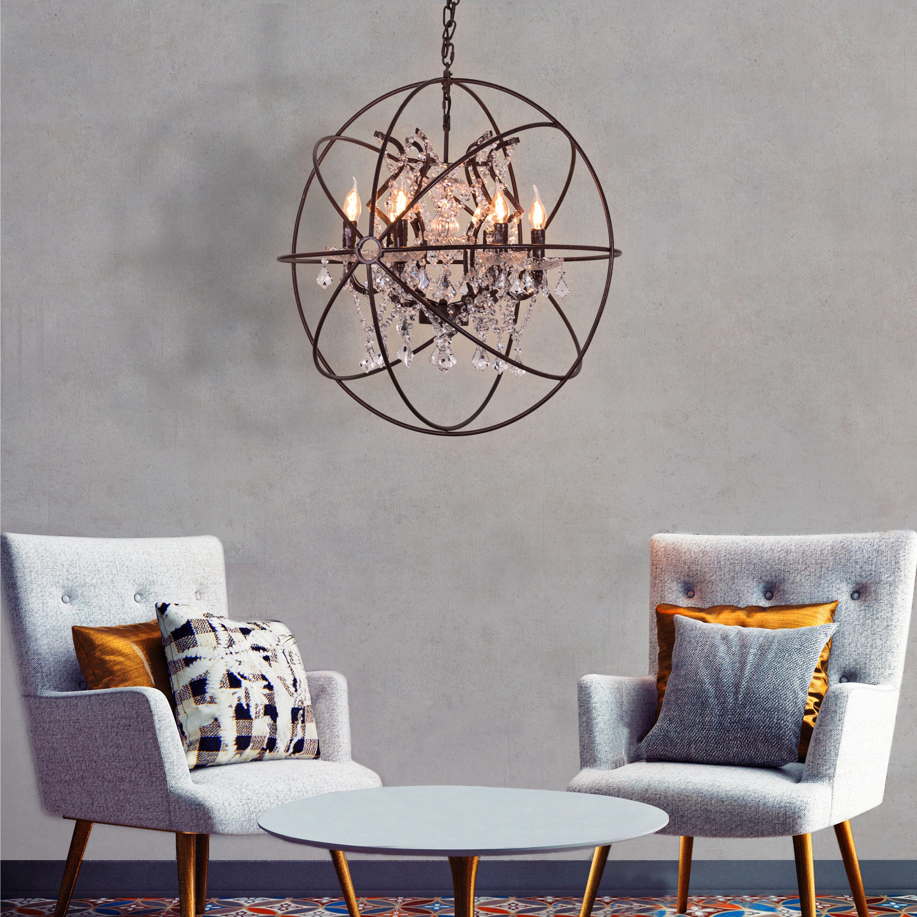 Moonlight Rendezvous (Large, Rust Iron) Crystal Chandelier