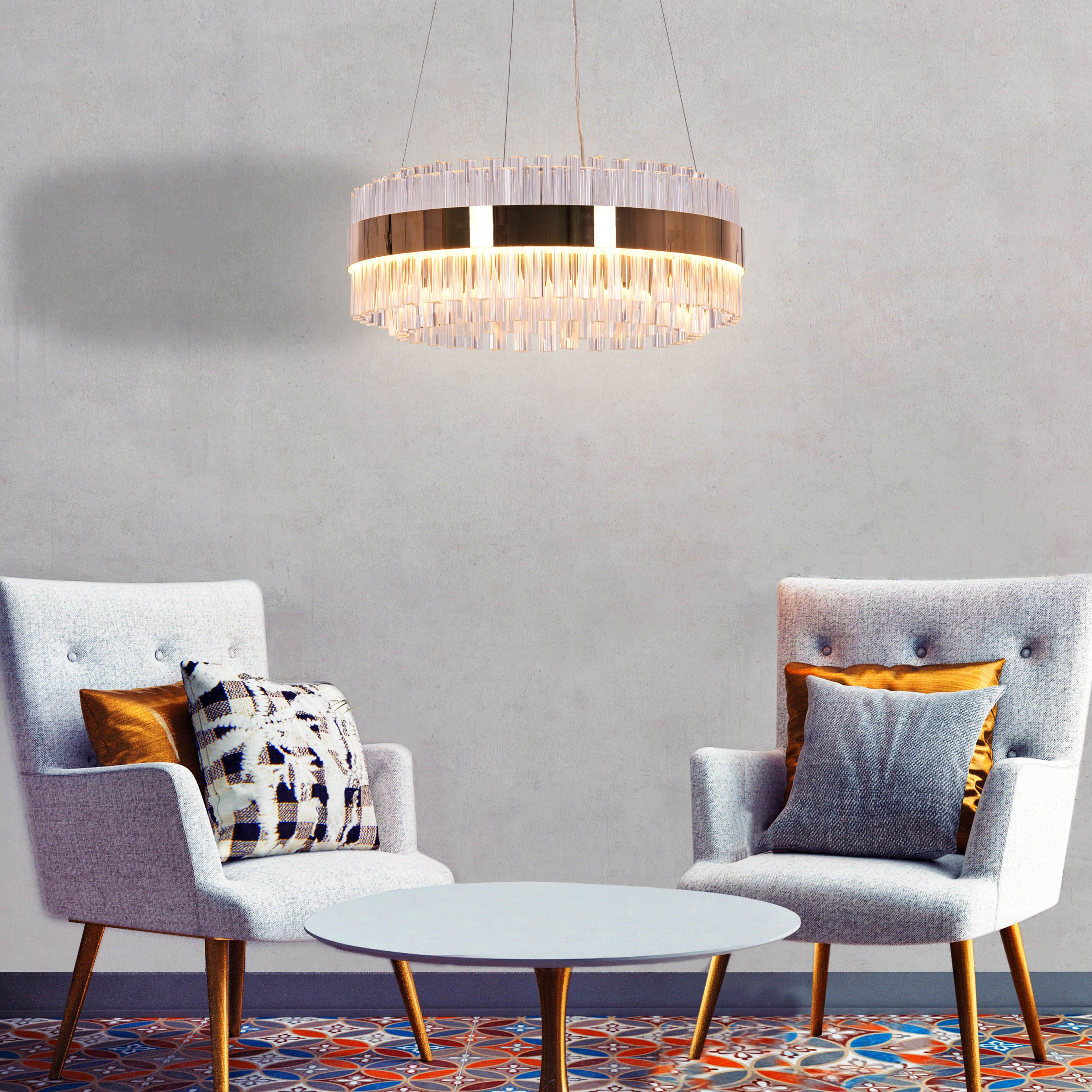 Lighting Up Lisbon (Small, Gold, Dimmable LED With Remote Control) Crystal Chandelier