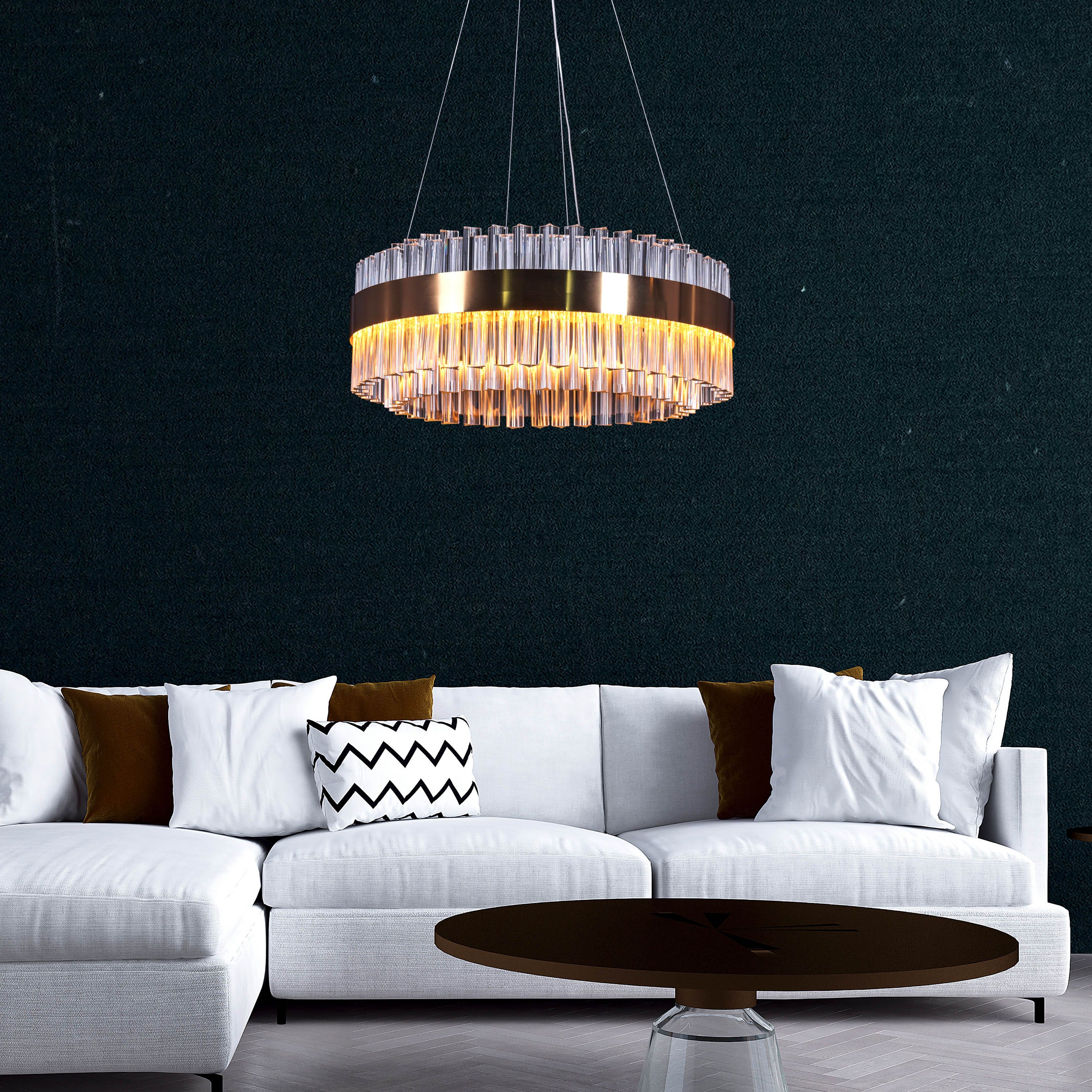 Lighting Up Lisbon (Small, Gold, Dimmable LED With Remote Control) Crystal Chandelier