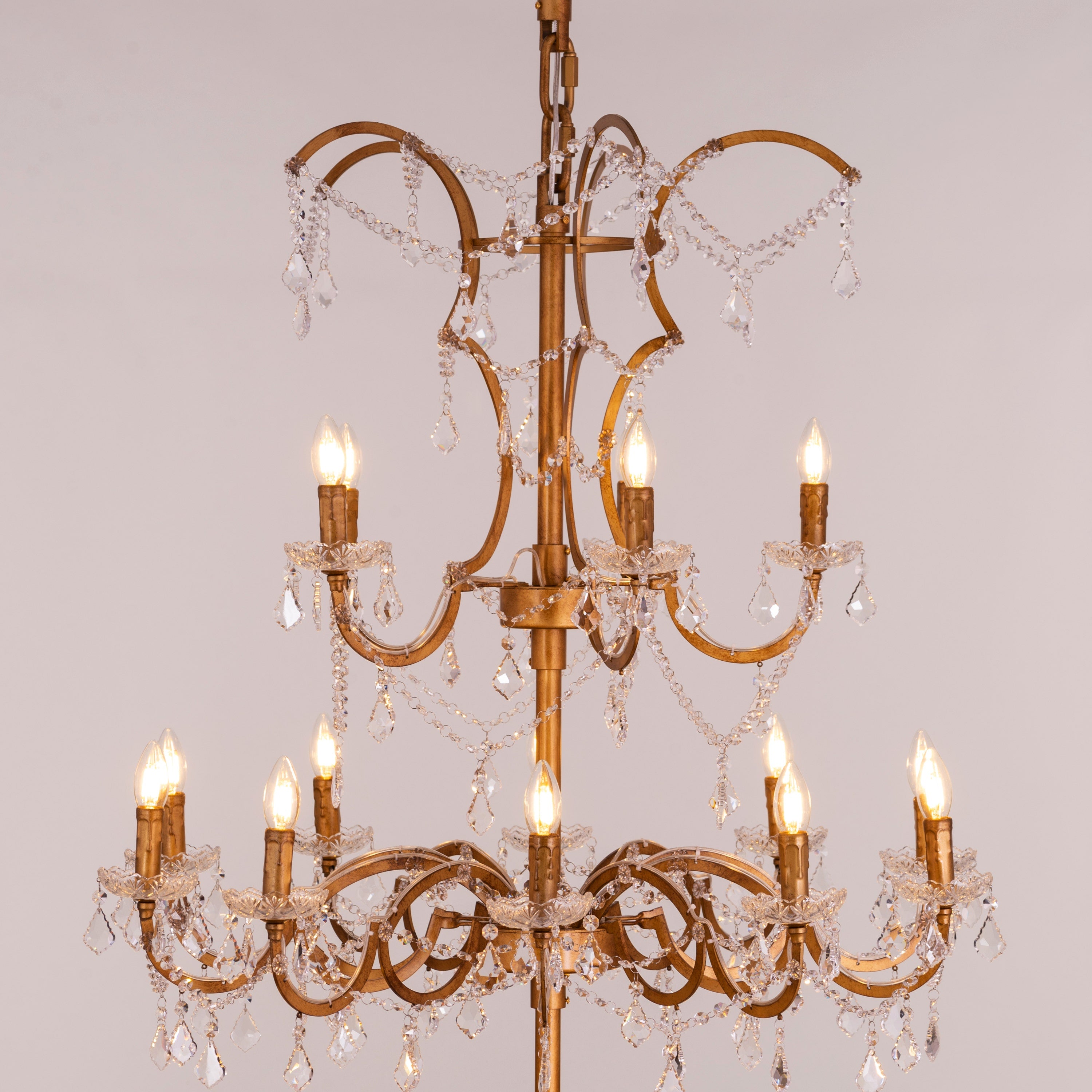 Victorian Masterpiece (Large, Antique Gold) Crystal Double Height Chandelier