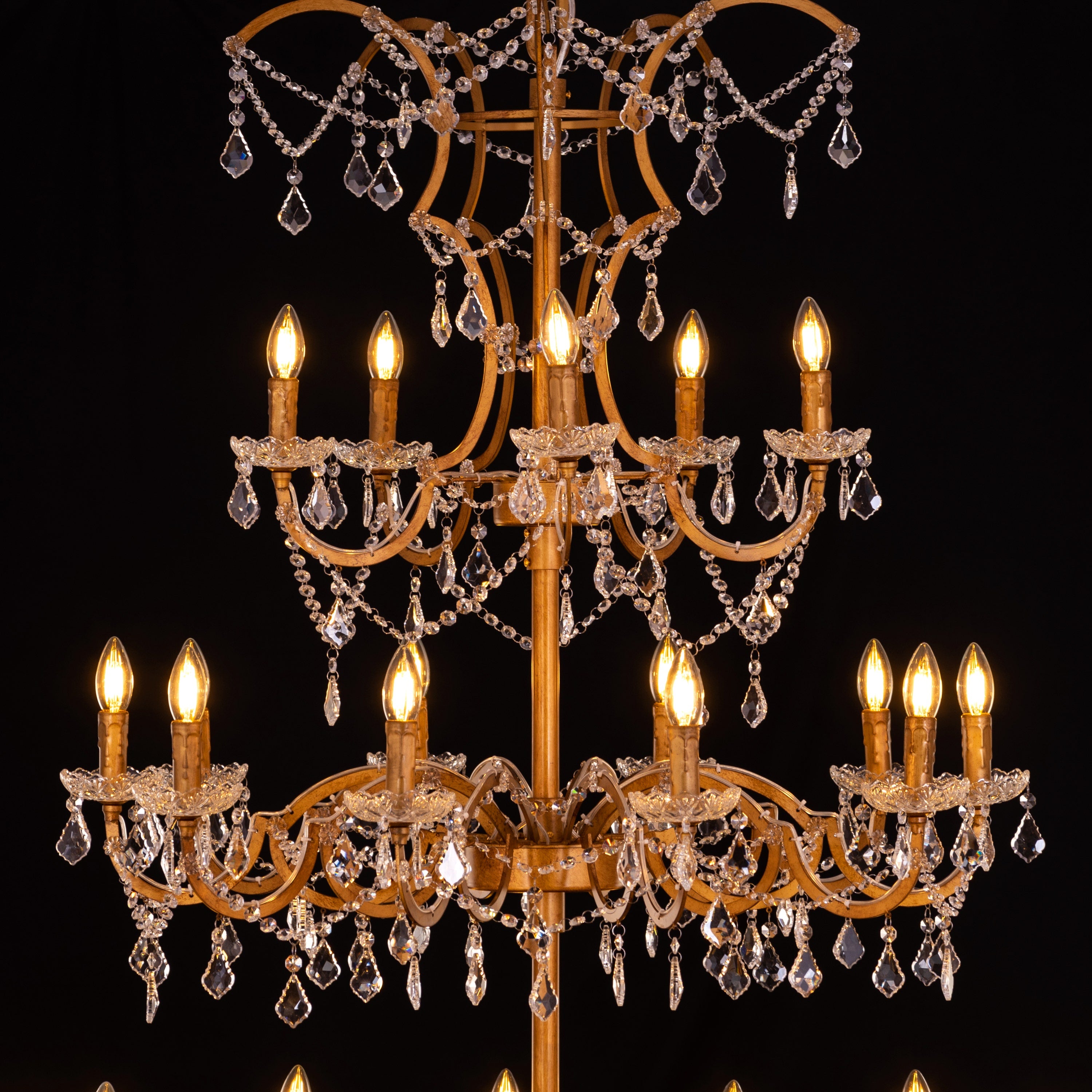 Victorian Masterpiece (Large, Antique Gold) Crystal Double Height Chandelier