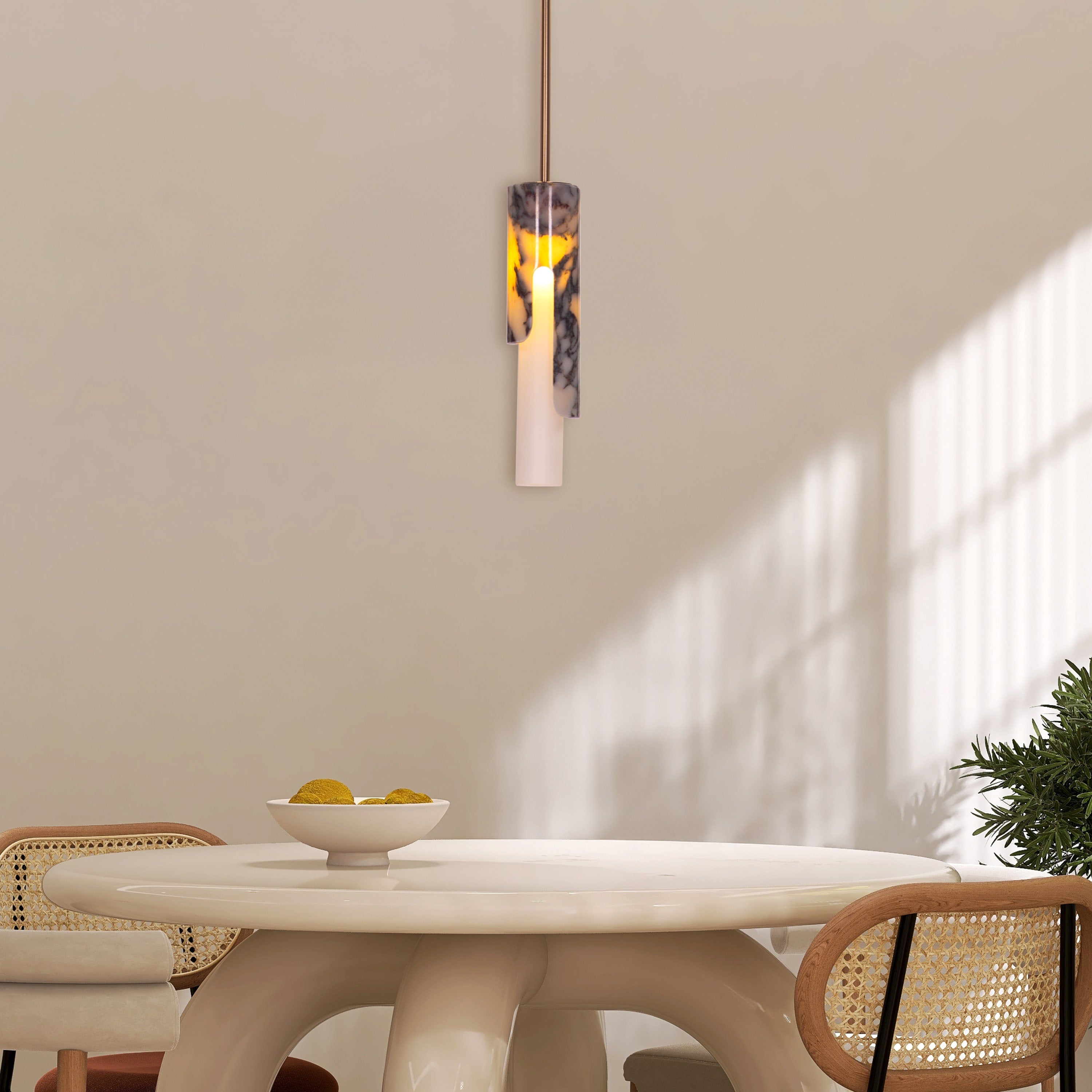 Veil Of Smoke (Gold, Black, White) Marble Pendant Light
