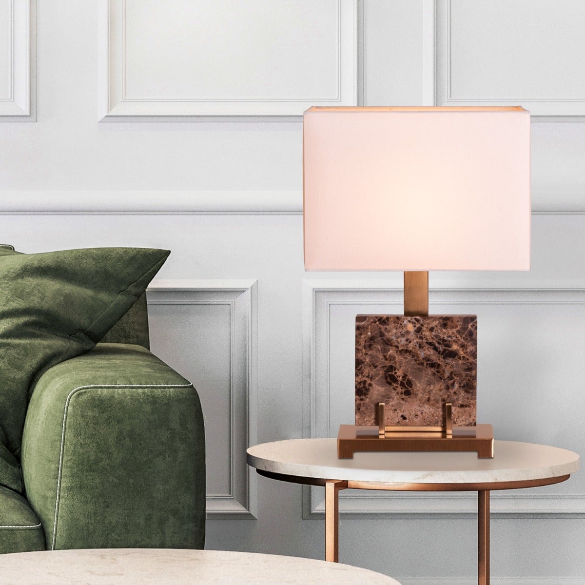 Marbled Travatino (Rectangular, Coffee, White) Marble Table Lamp