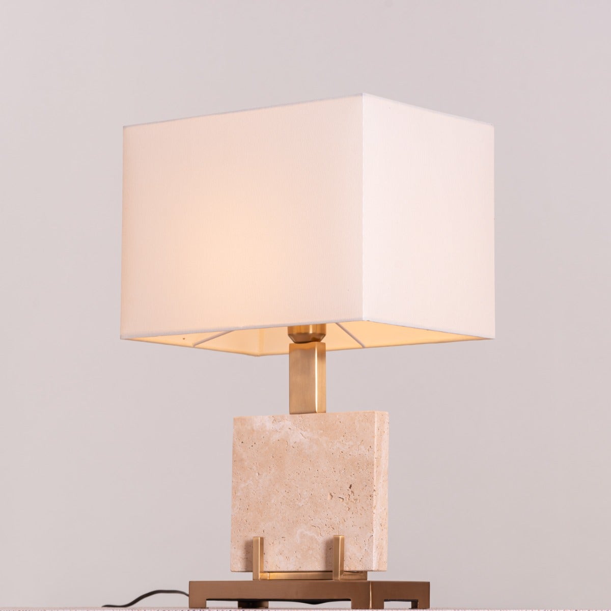 Marbled Travatino (Rectangular, Beige, White) Marble Table Lamp