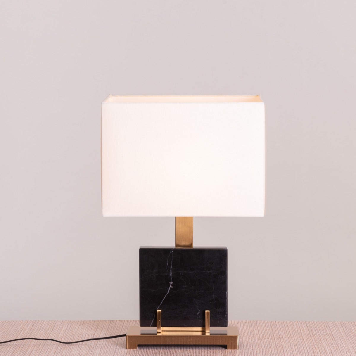 Marbled Travatino (Rectangular, Black, White) Marble Table Lamp