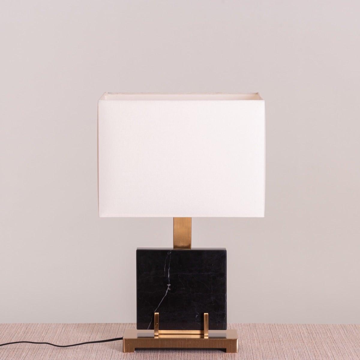 Marbled Travatino (Rectangular, Black, White) Marble Table Lamp