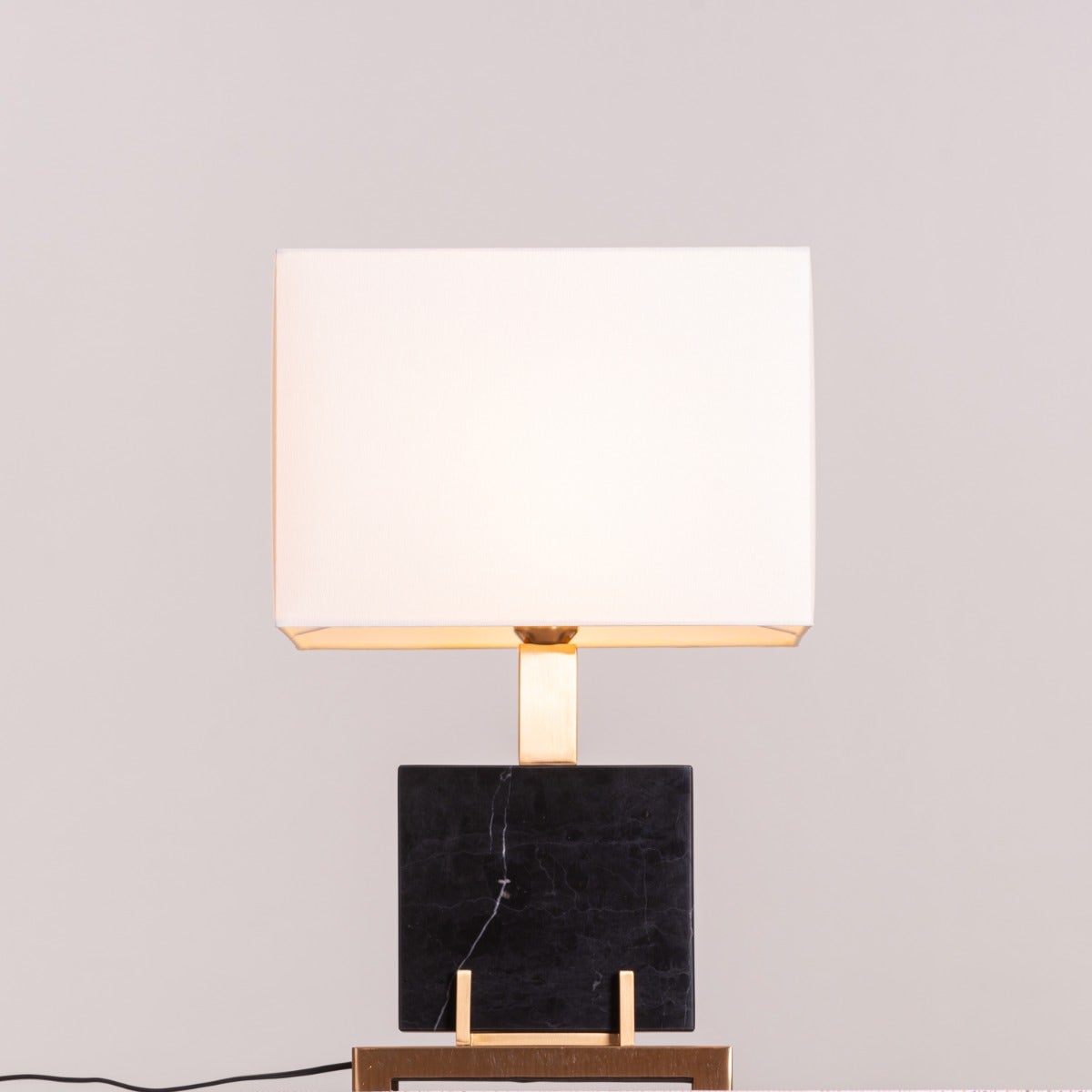Marbled Travatino (Rectangular, Black, White) Marble Table Lamp