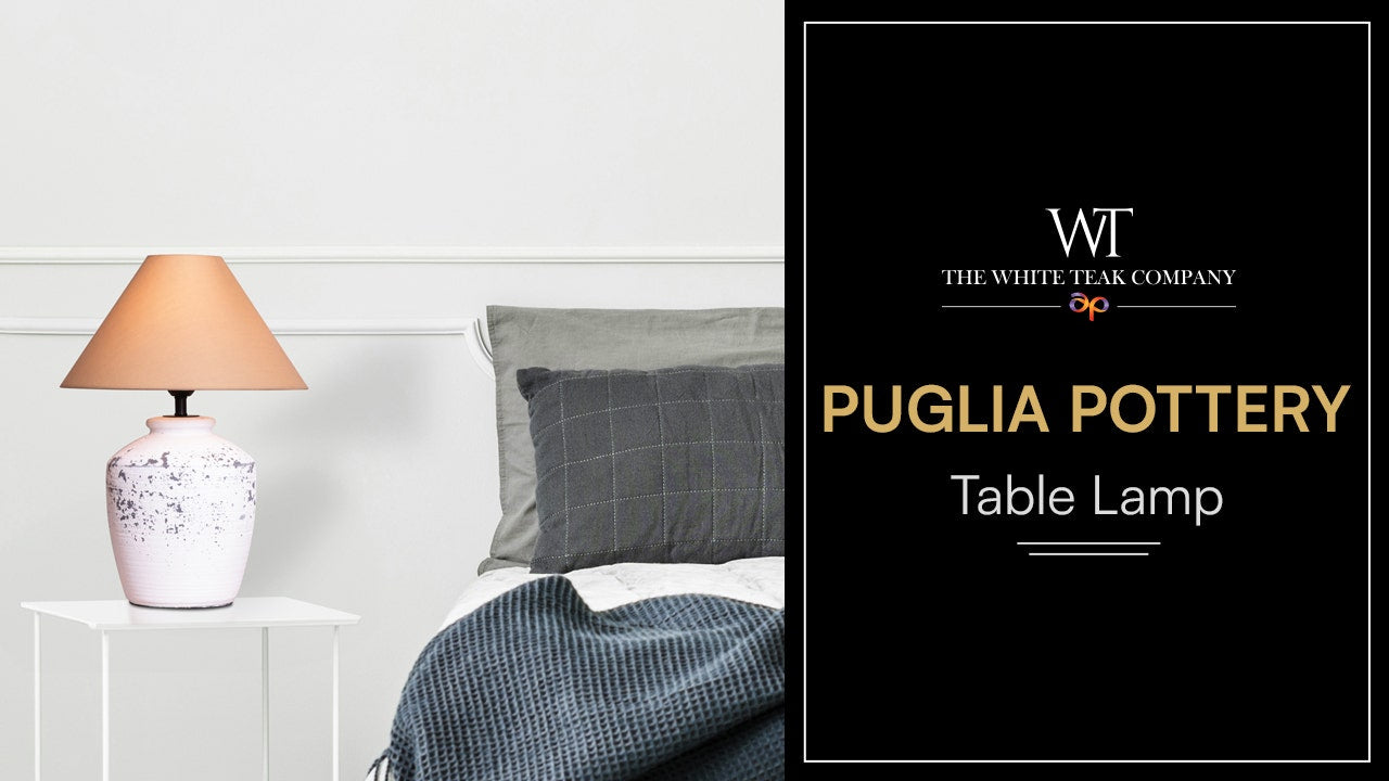 Puglia Pottery (White, Beige) Ceramic Table Lamp