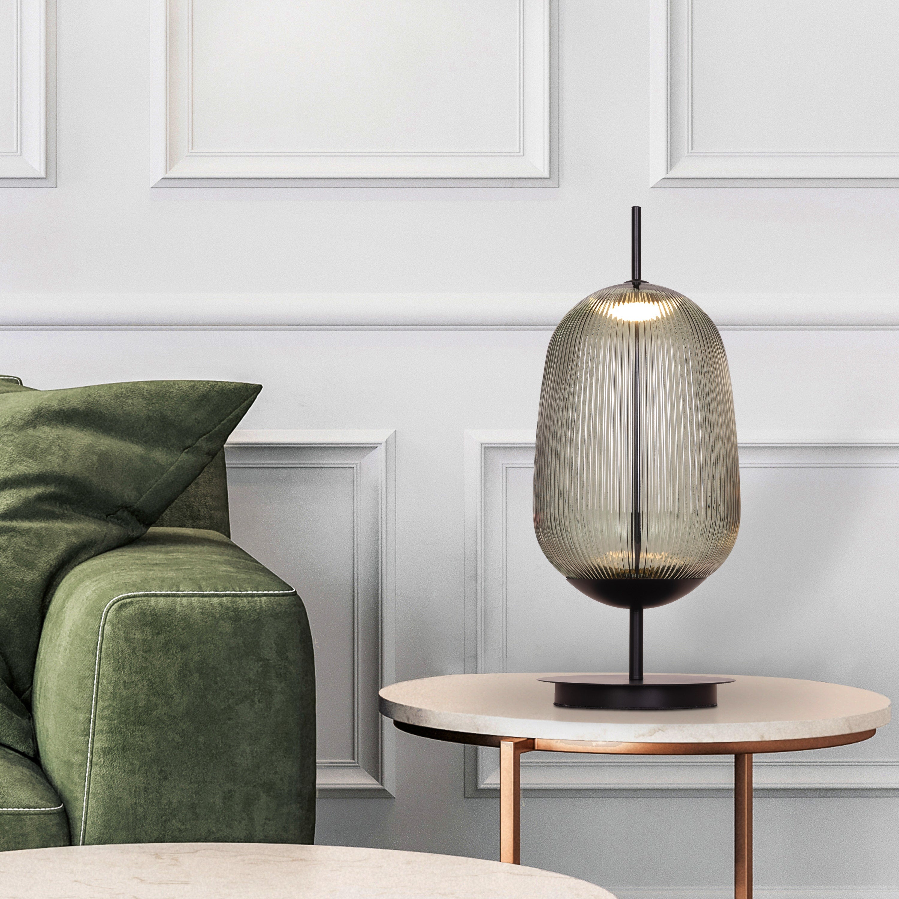 Juliet In Japan (Black, Green) Built-In LED Textured Glass Table Lamp