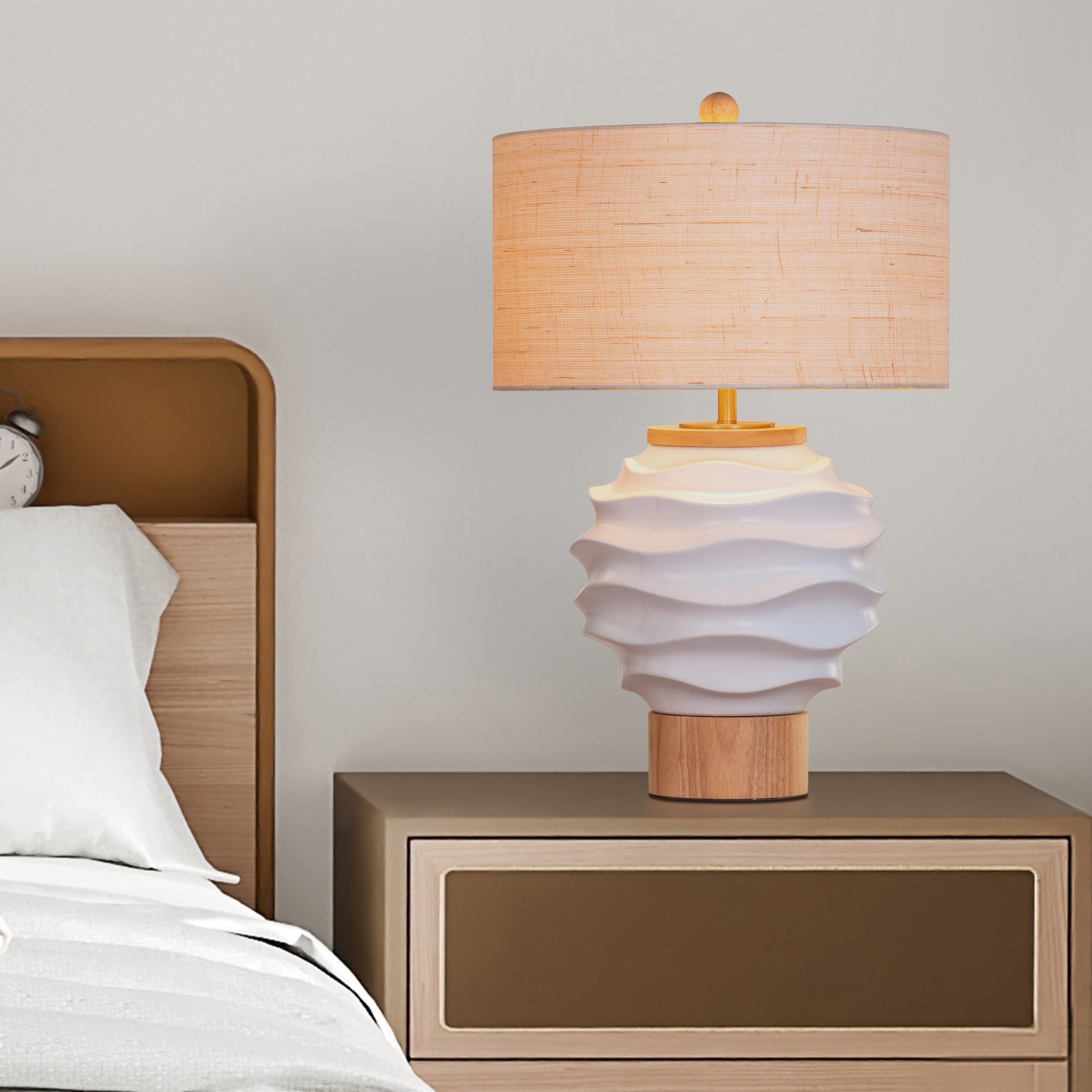 Stuck On A Feeling (White, Beige) Ceramic Table Lamp