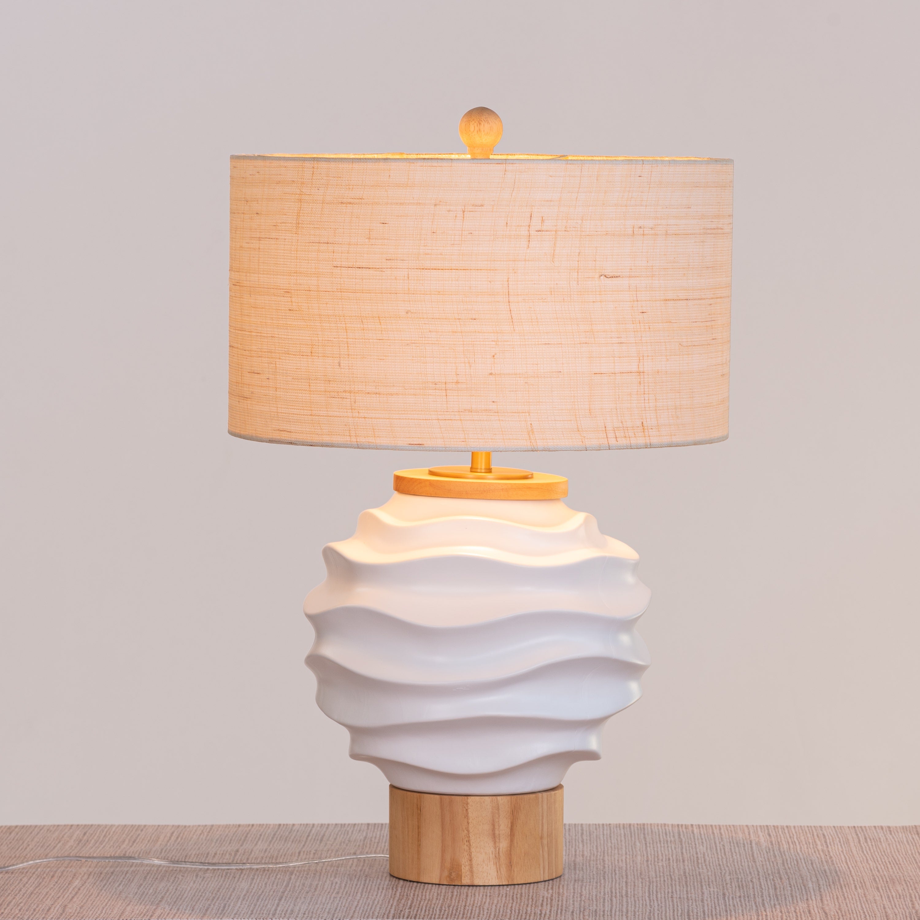 Stuck On A Feeling (White, Beige) Ceramic Table Lamp
