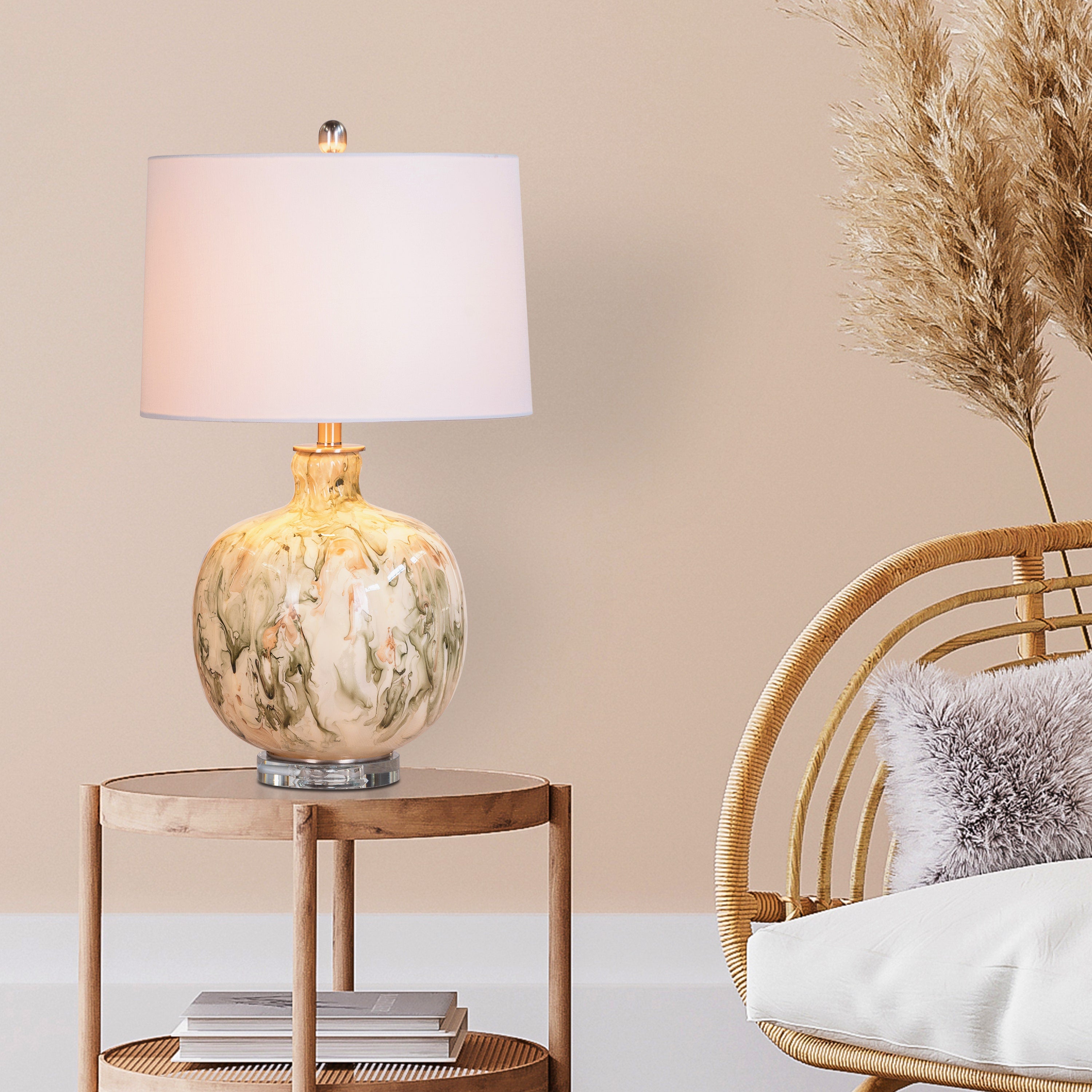 Fools Rush In (Green, White) Ceramic Table Lamp