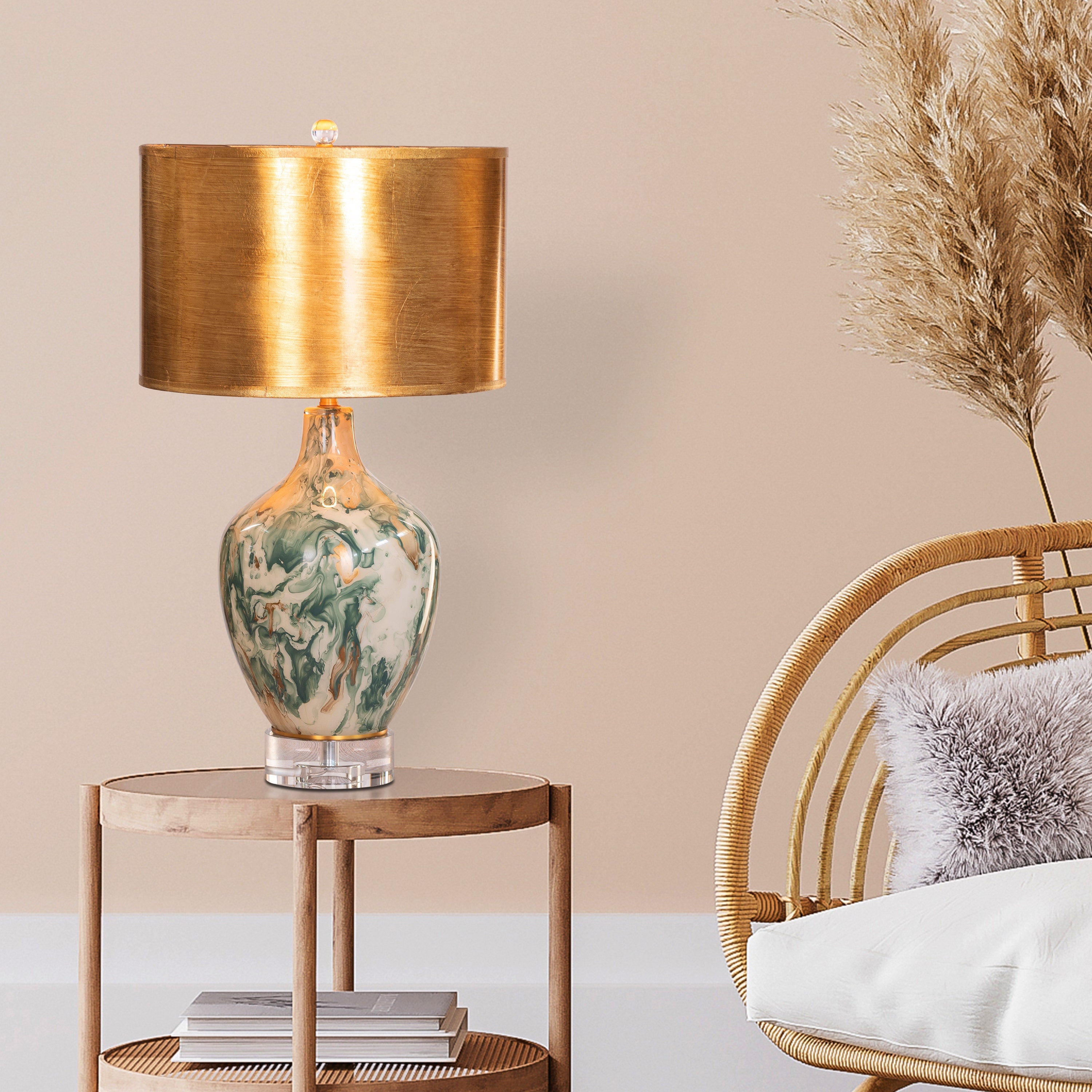 Glow Overboard (Green, Gold) Ceramic Table Lamp