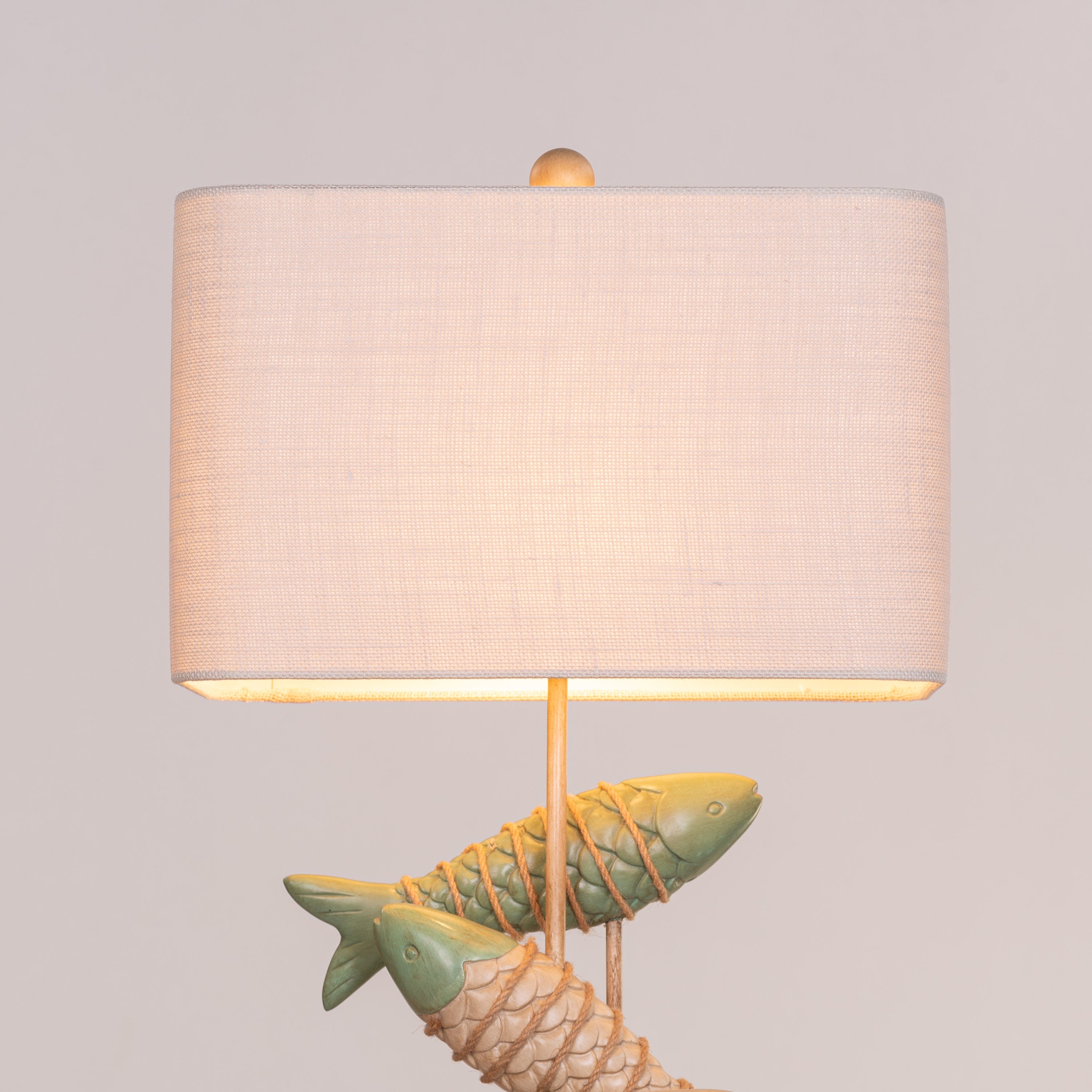 Something Fishy (Green, Beige) Wooden Table Lamp