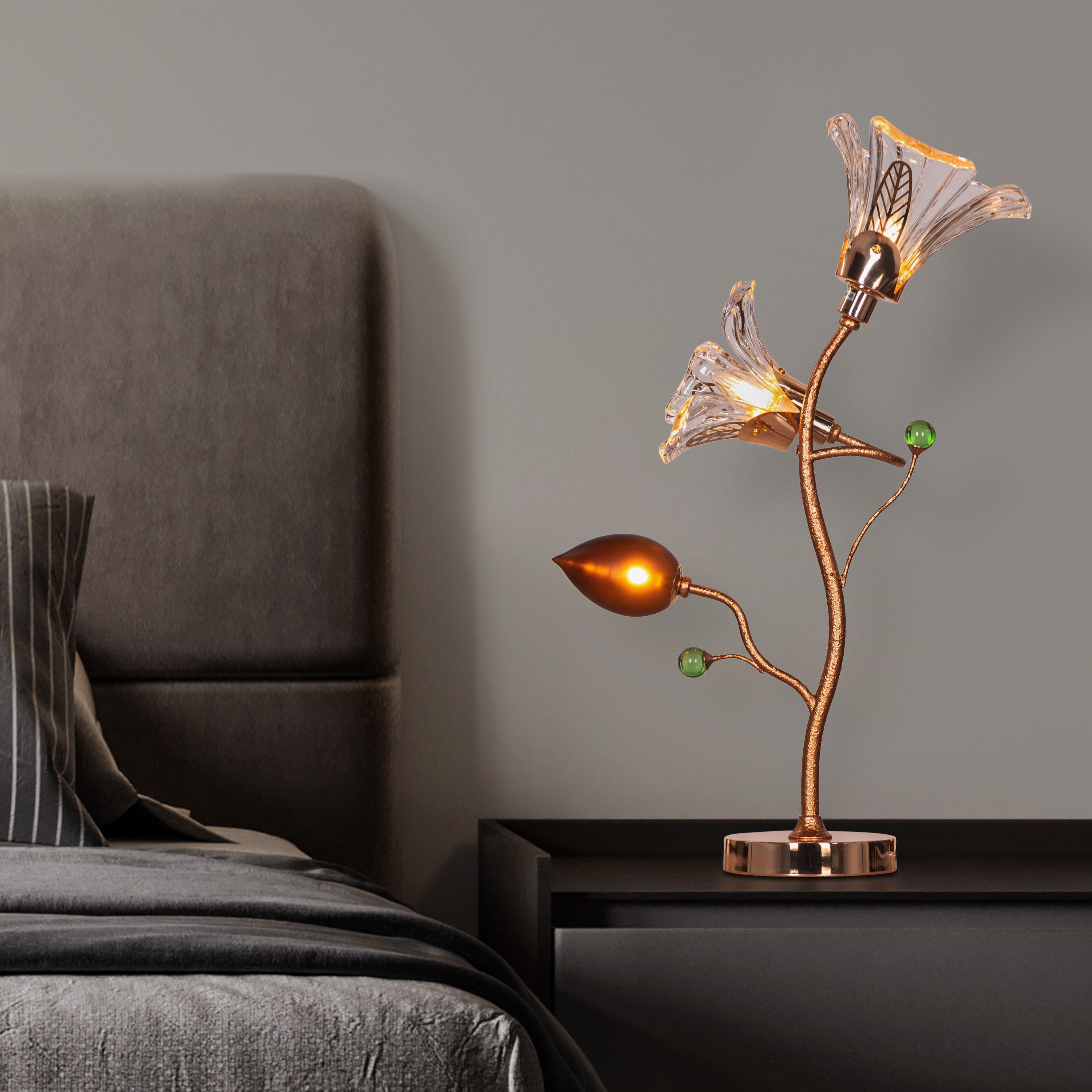 Harubana Grace (Rose Gold, Clear Amber) Textured Glass Table Lamp