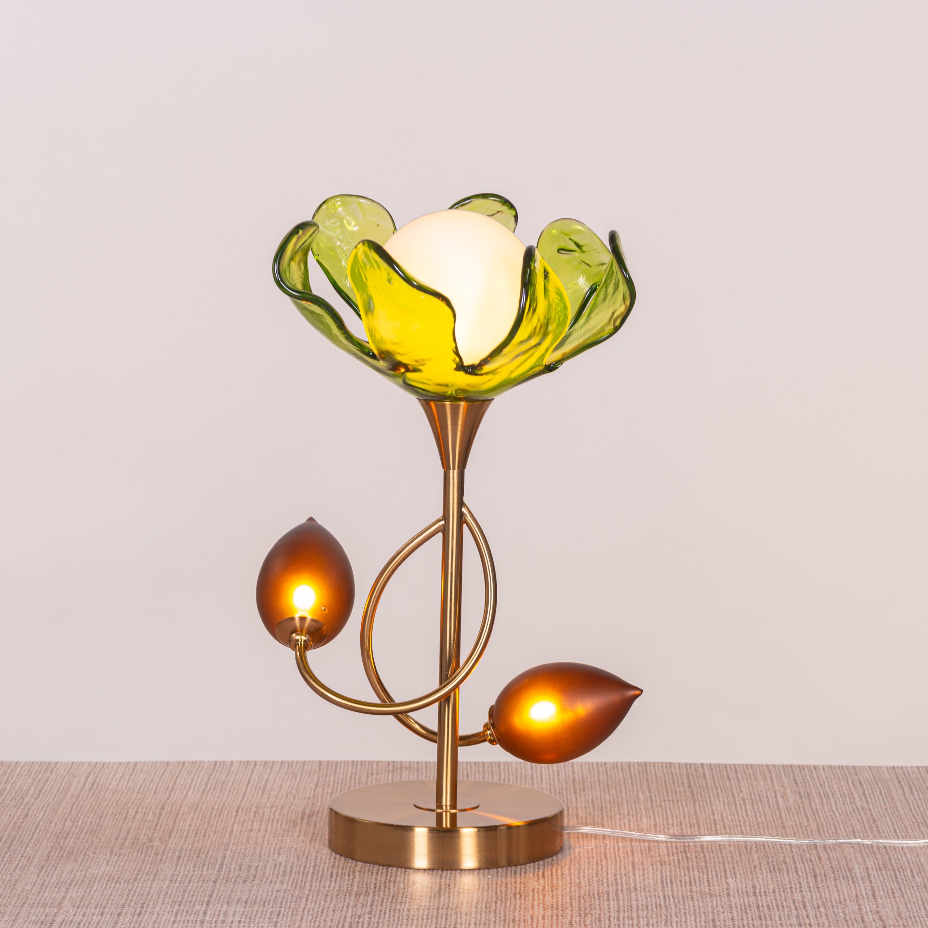 Midori Grace (Gold, Green & Amber) Tinted Glass Table Lamp