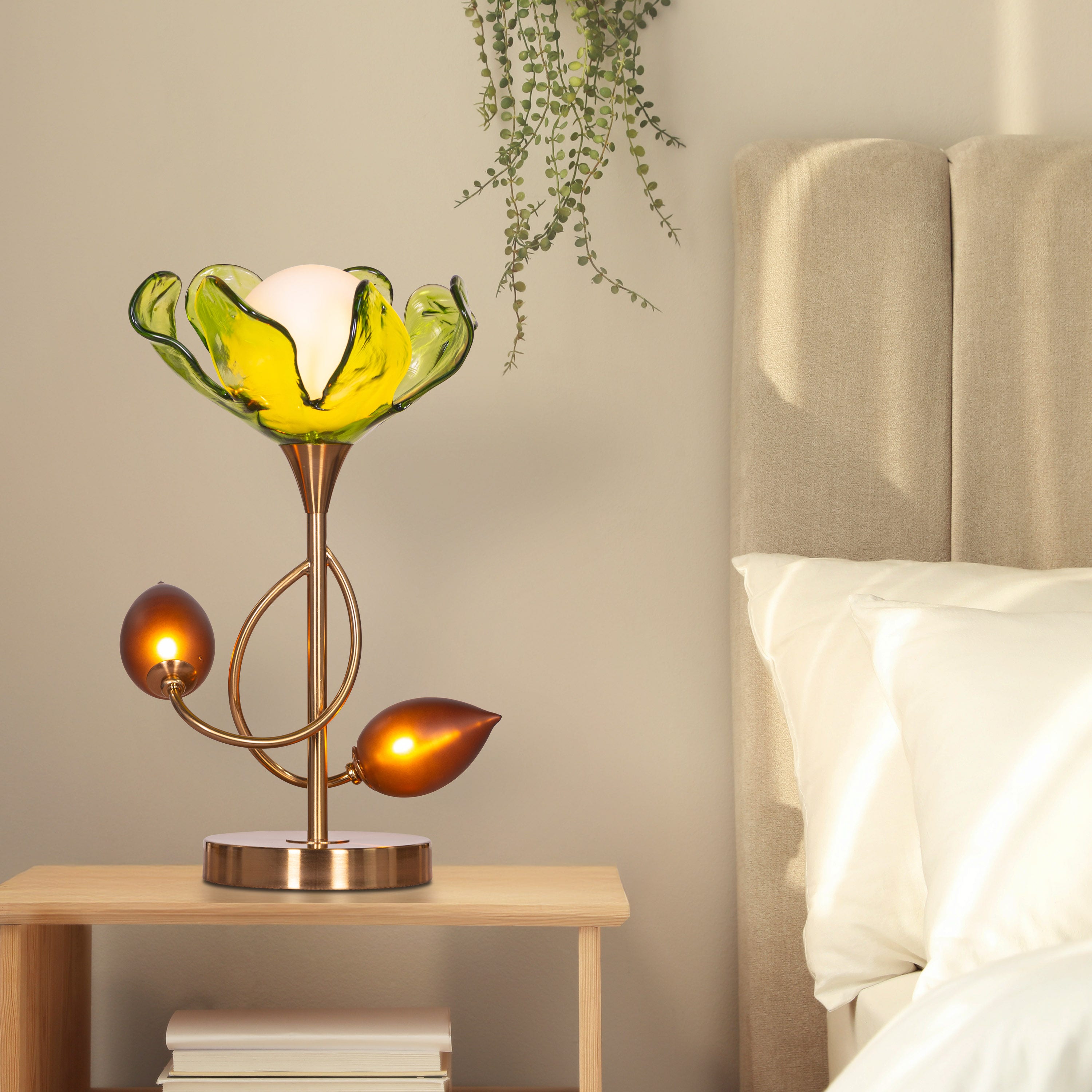 Midori Grace (Gold, Green & Amber) Tinted Glass Table Lamp