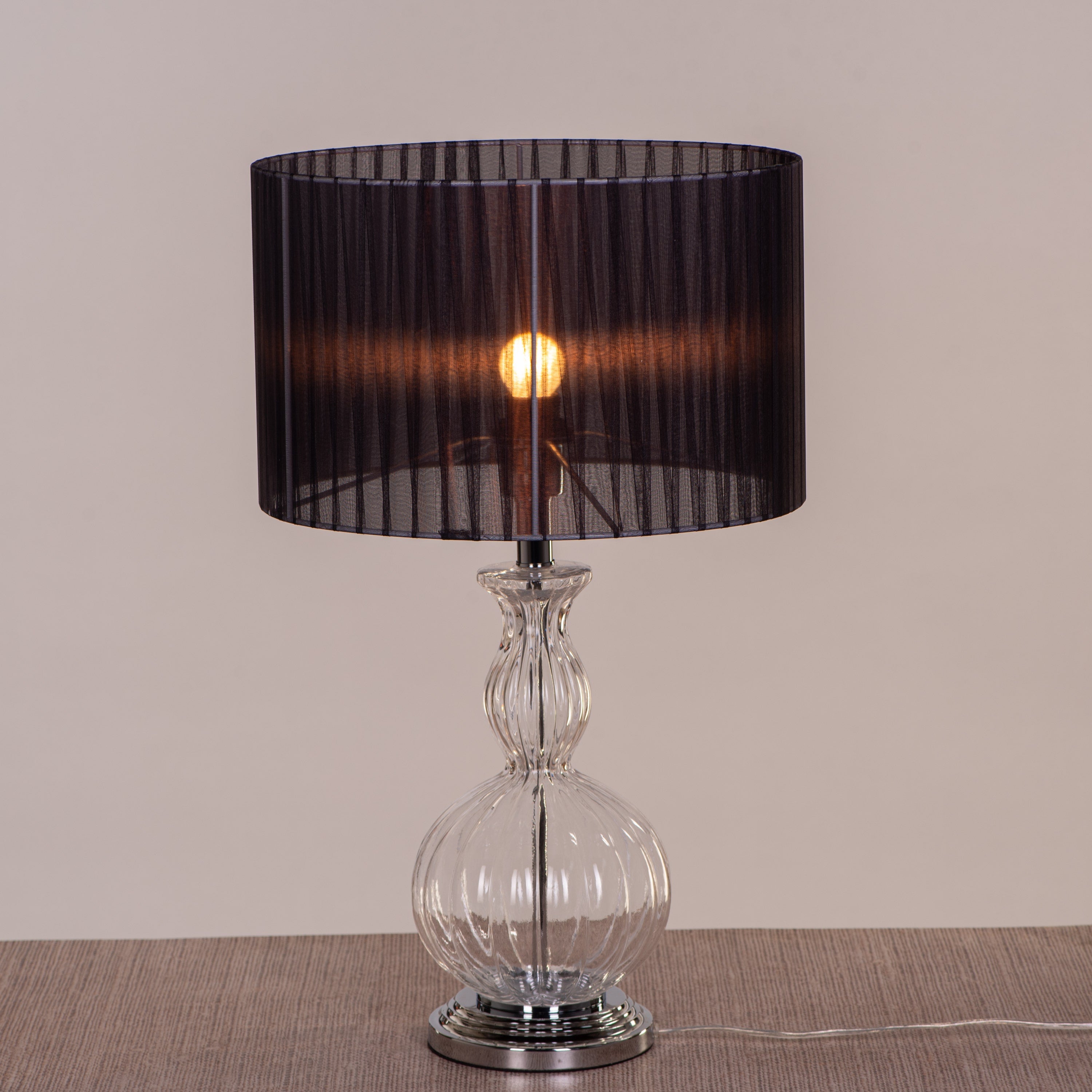 Like Never Before (Chrome, Black) Clear Glass Table Lamp