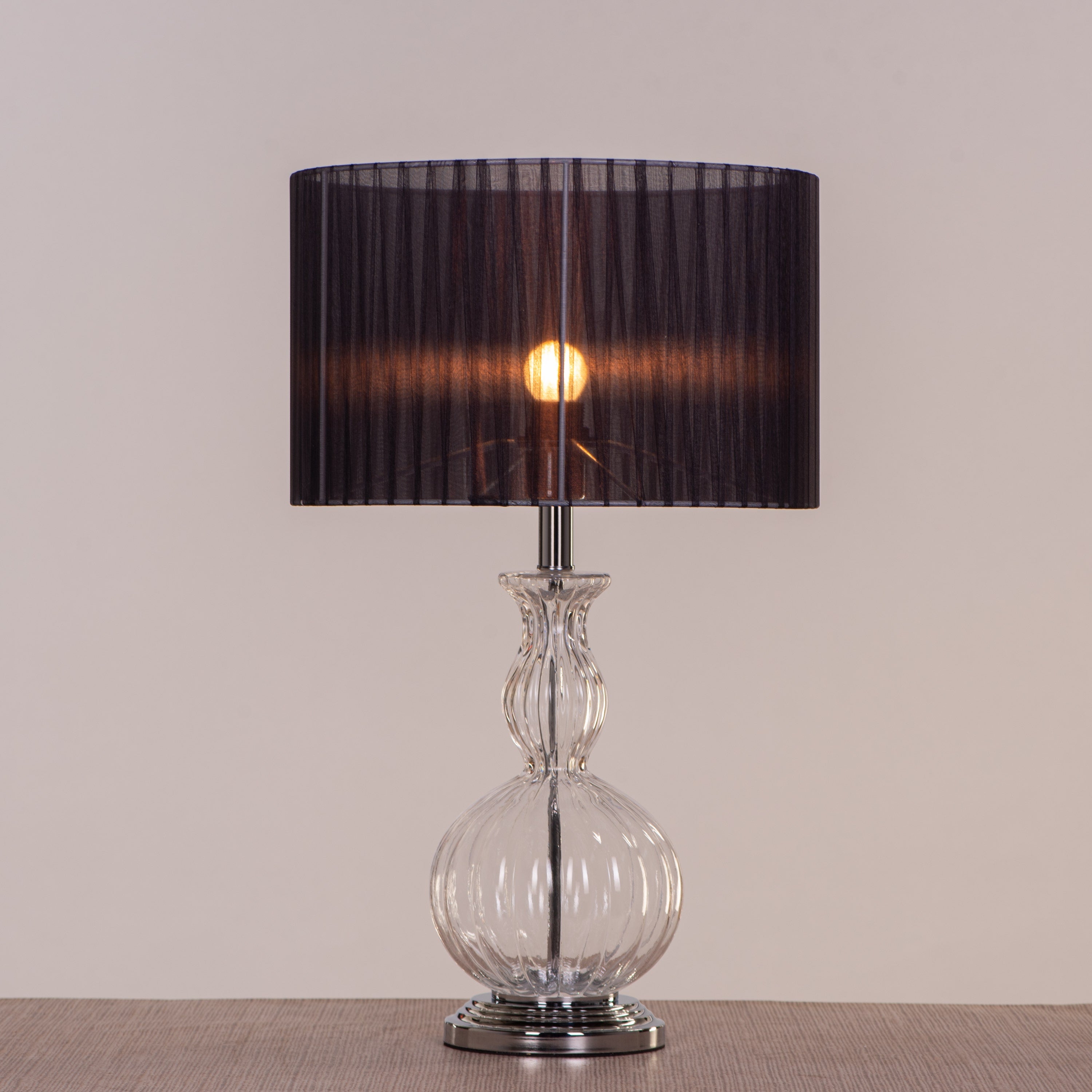 Like Never Before (Chrome, Black) Clear Glass Table Lamp