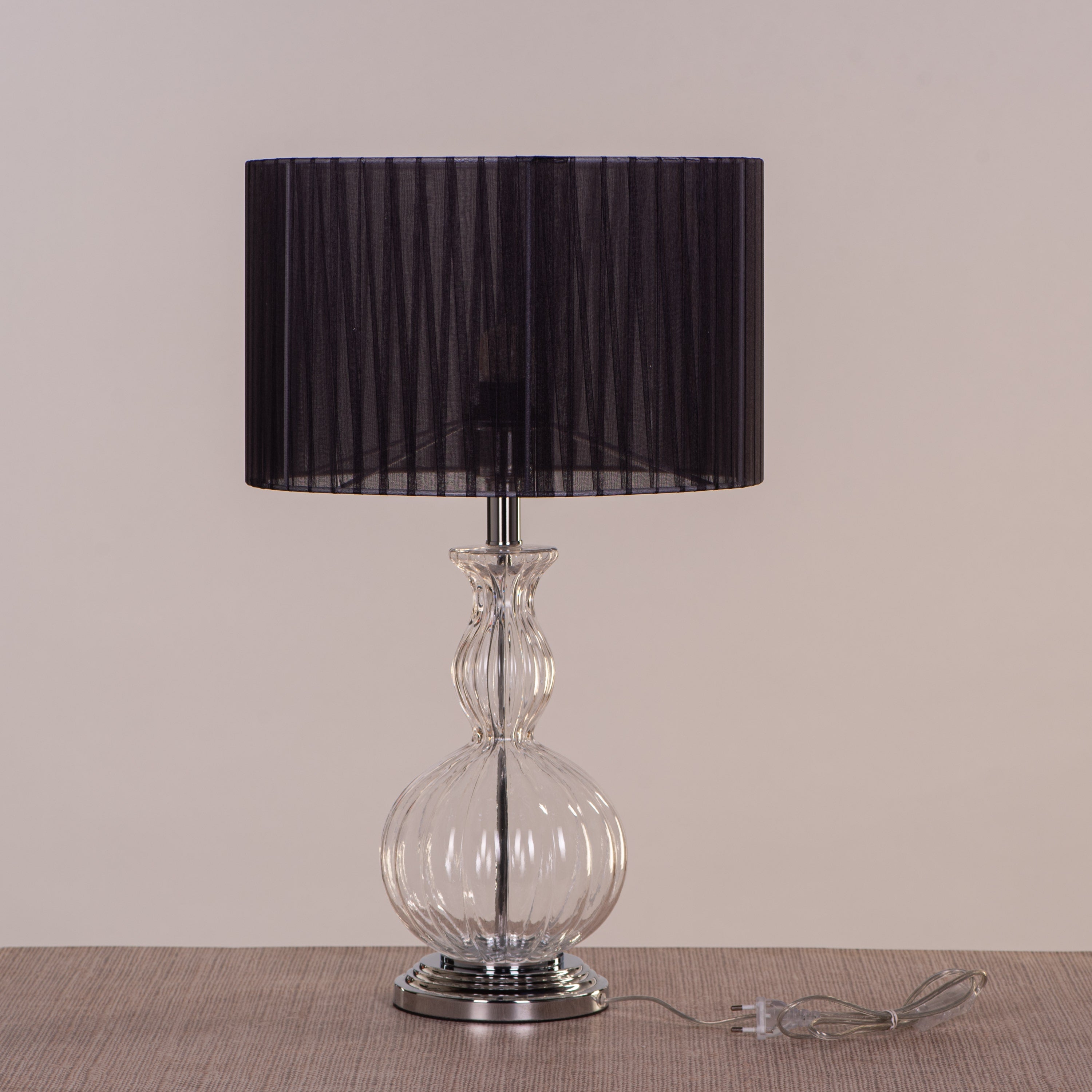 Like Never Before (Chrome, Black) Clear Glass Table Lamp