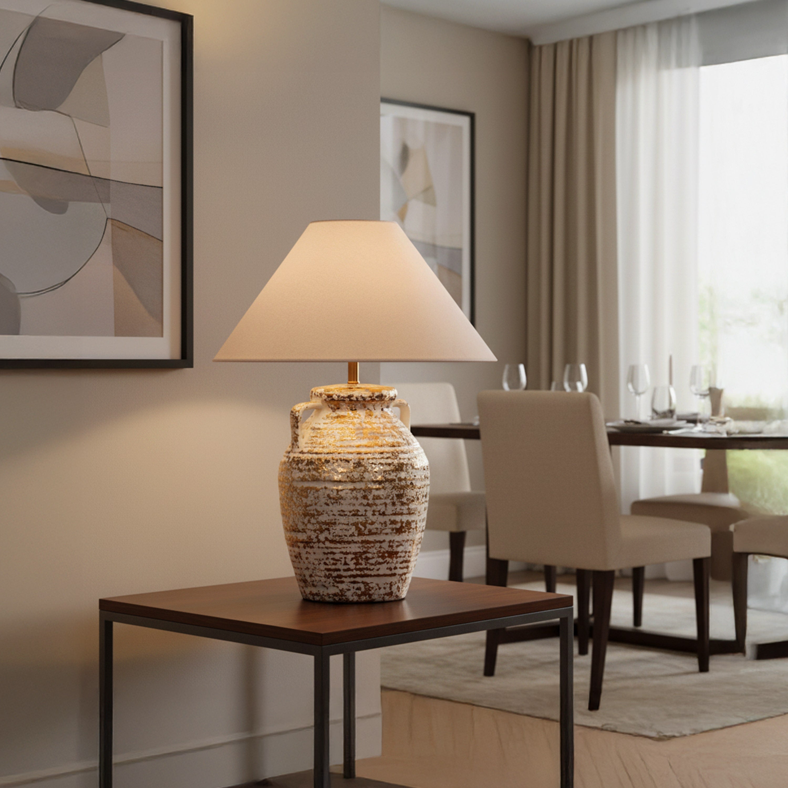 Velera (White, Gold) Fabric Table Lamp