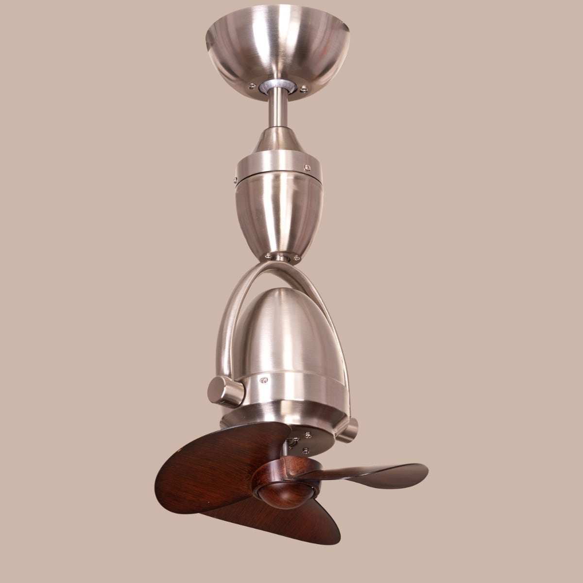 Canary Wharf (Oval Blade, 28 cm Span, Chrome Finish Metal Body, Teak Wood Finish ABS Blades) Ceiling/Wall Fan