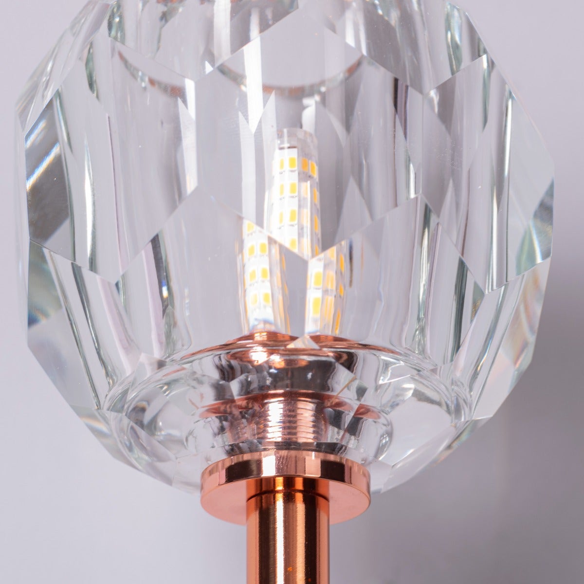 White Diamond (Long Stem, Rose Gold, Single Head) Crystal Wall Light