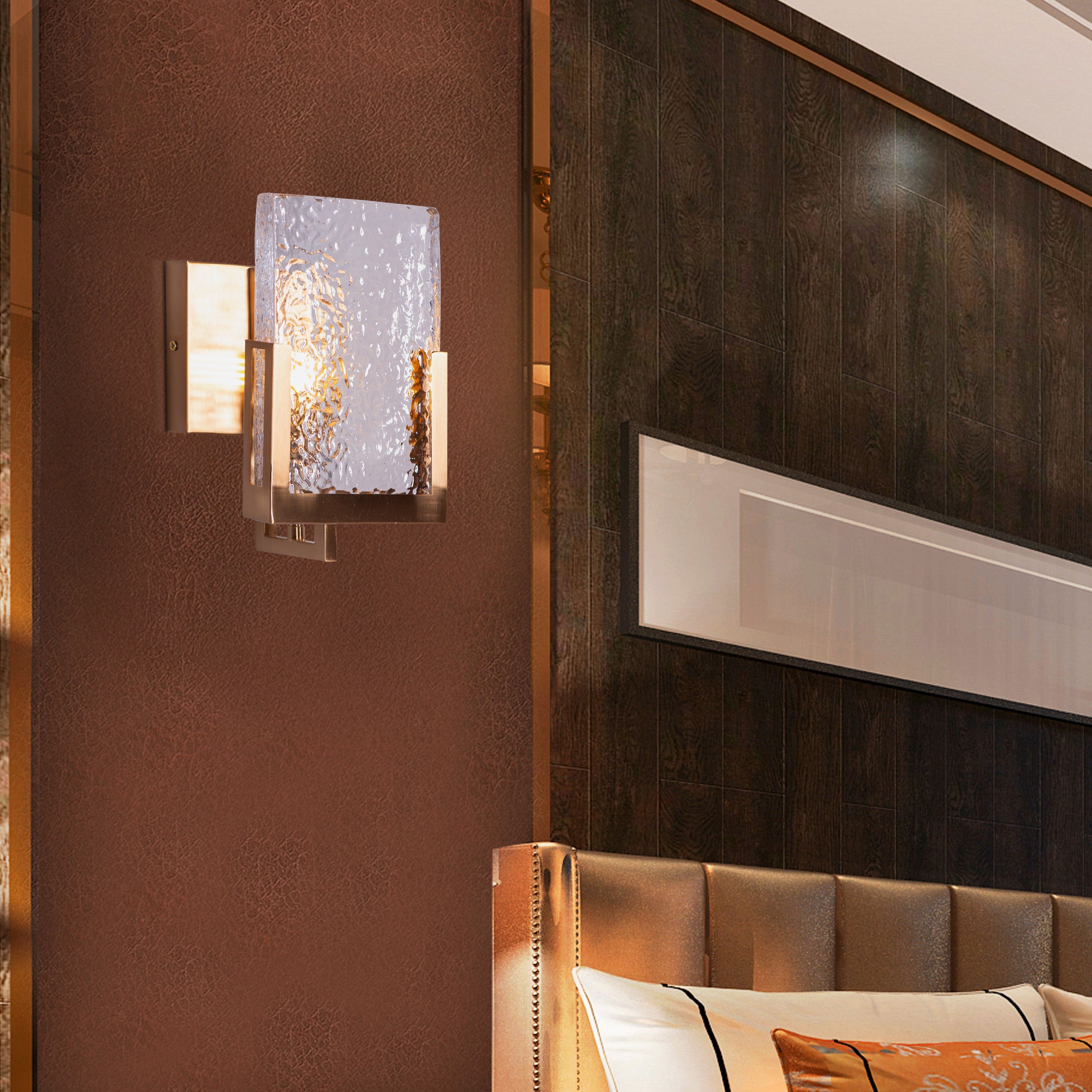 Legacy Signature (Square, Gold) Textured Glass Wall Light