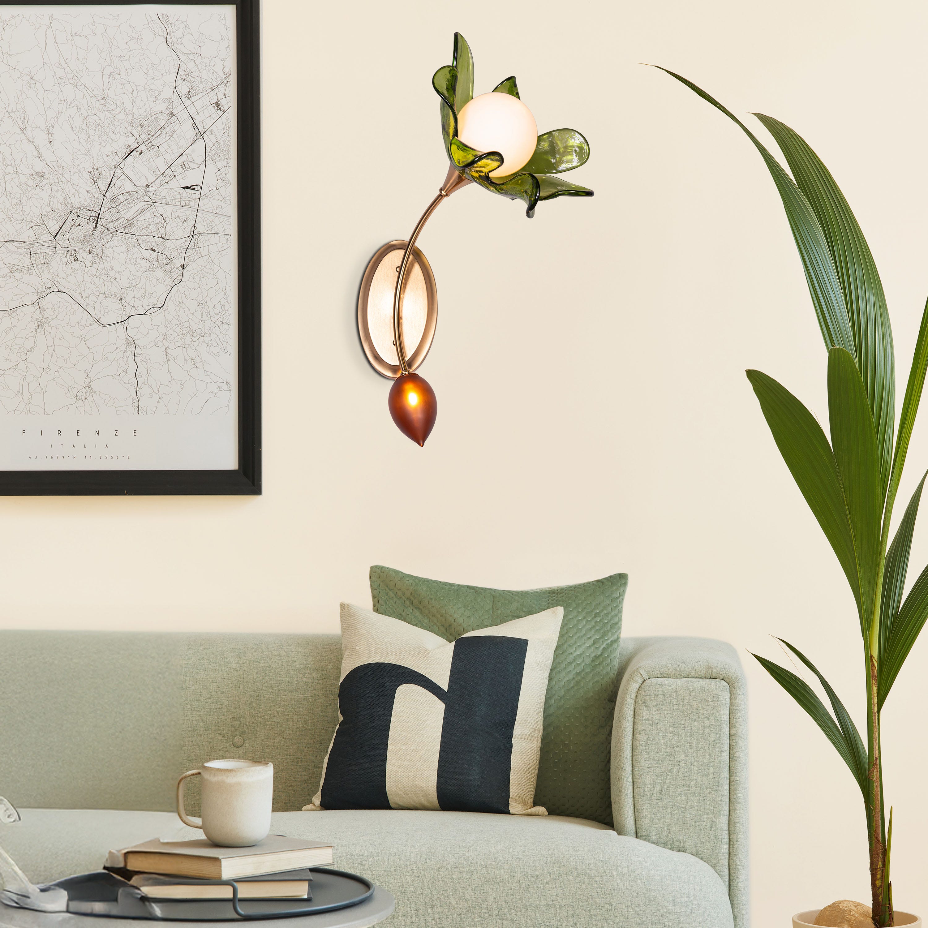 Midori Charm (Gold, Green) Left Faced Tinted Glass Wall Light