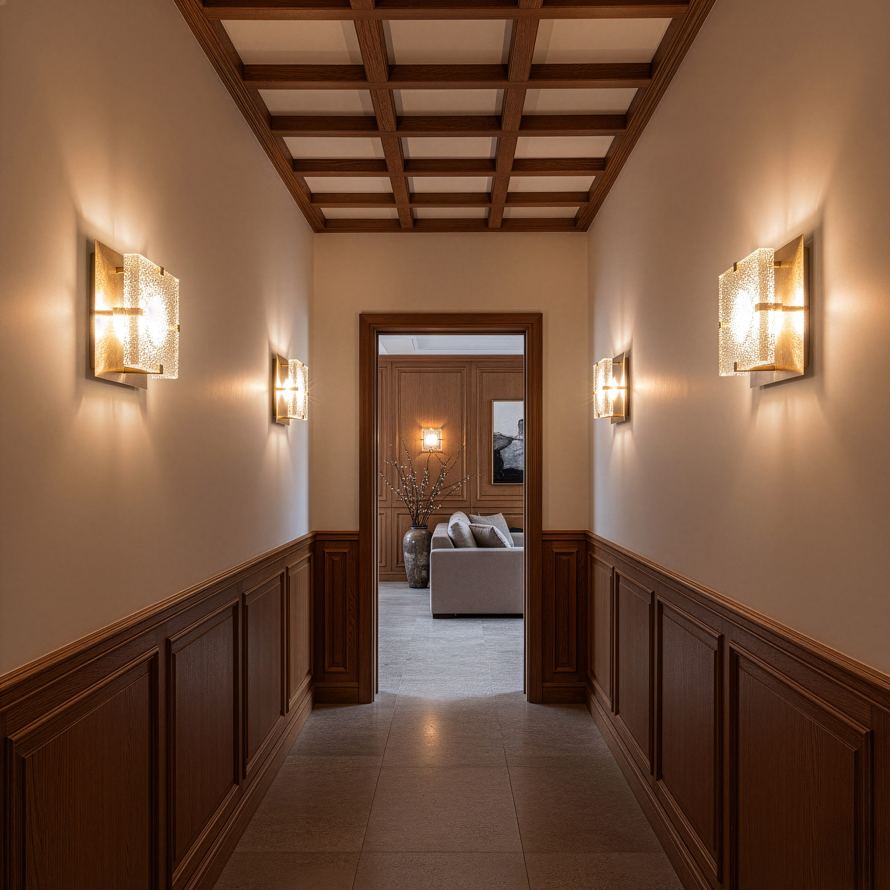 Golden Meridian (Single, Gold) Textured Glass Wall Light