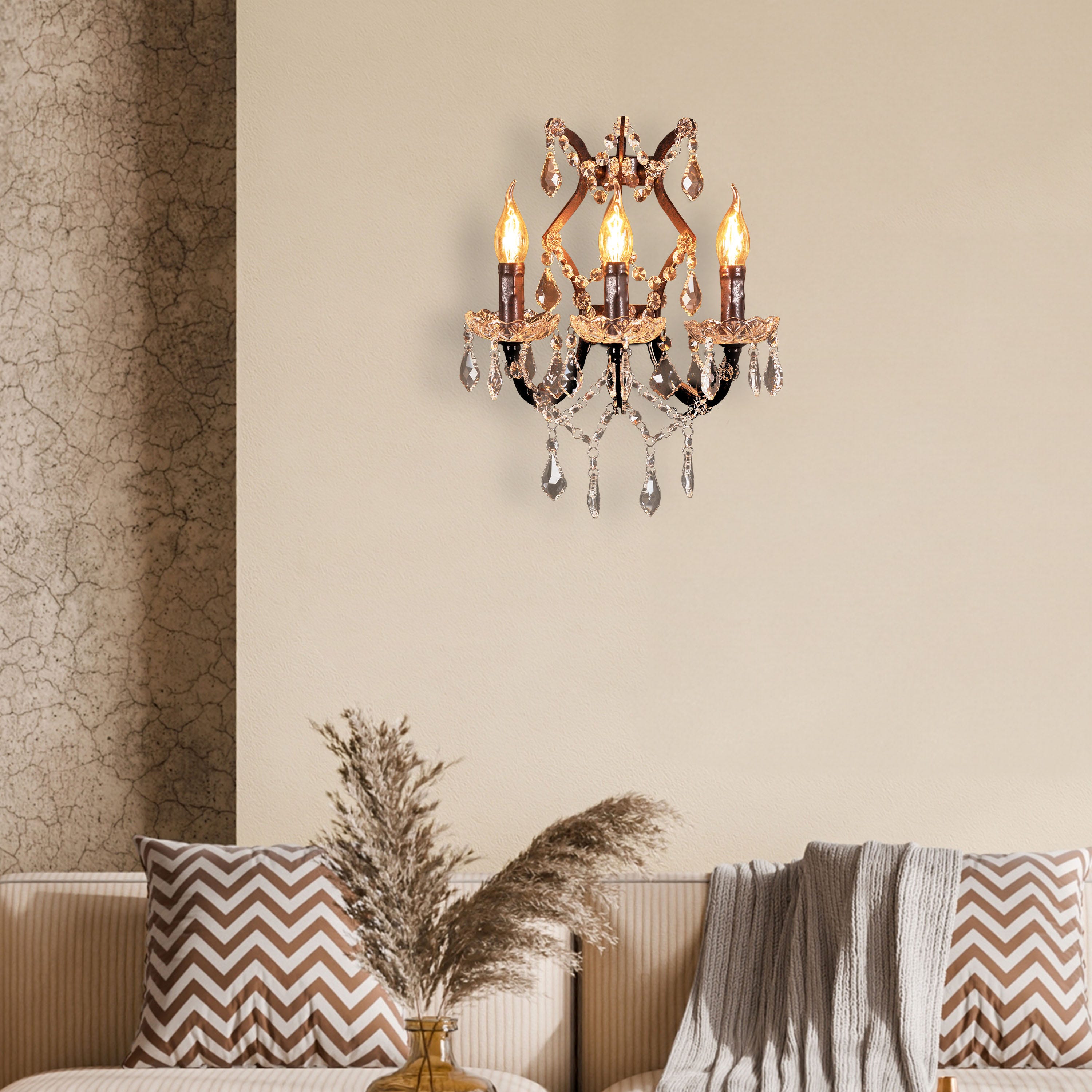 French Restoration (Coffee, Antique Rust) Crystal Wall Light