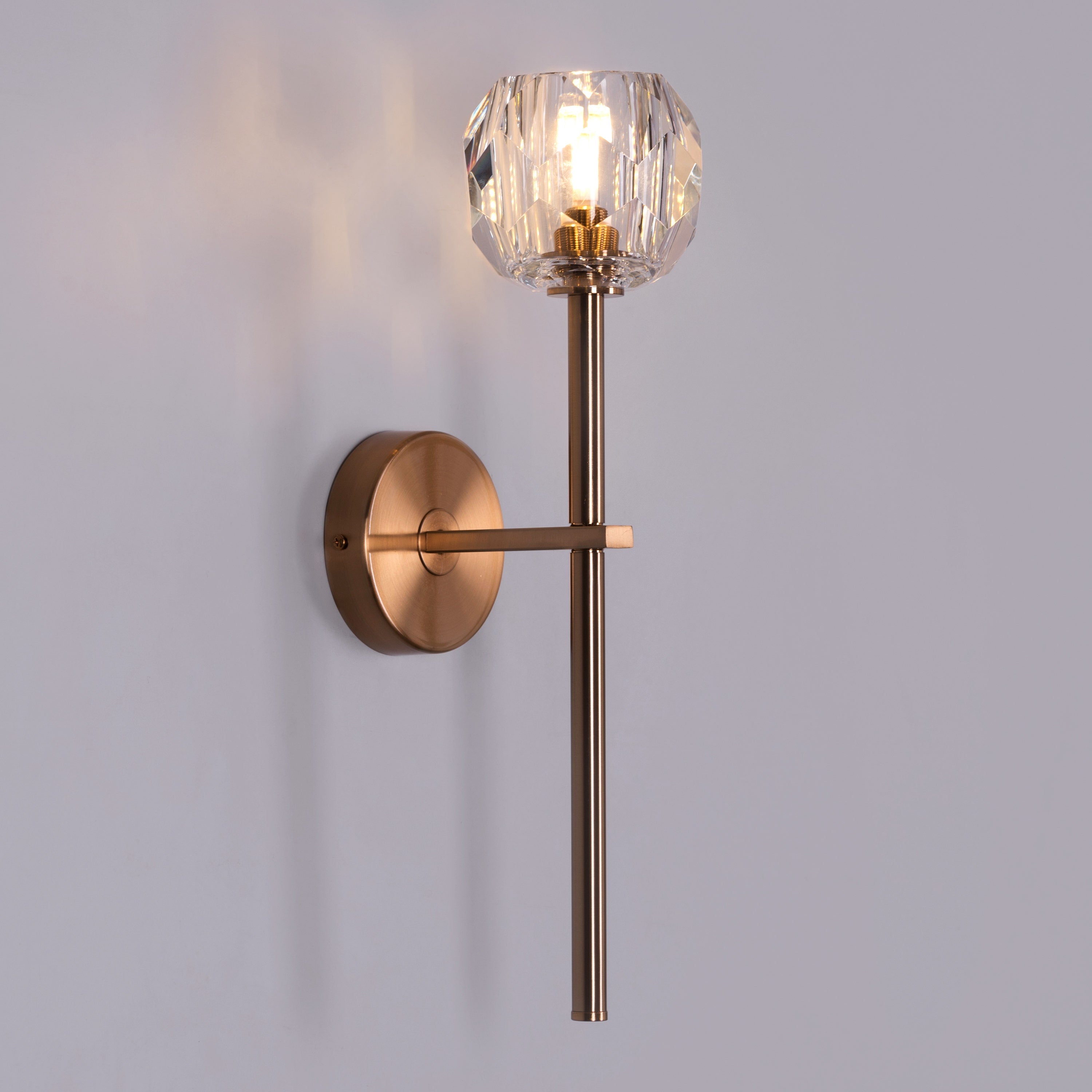 White Diamond (Long Stem, Gold, Single Head) Crystal Wall Light