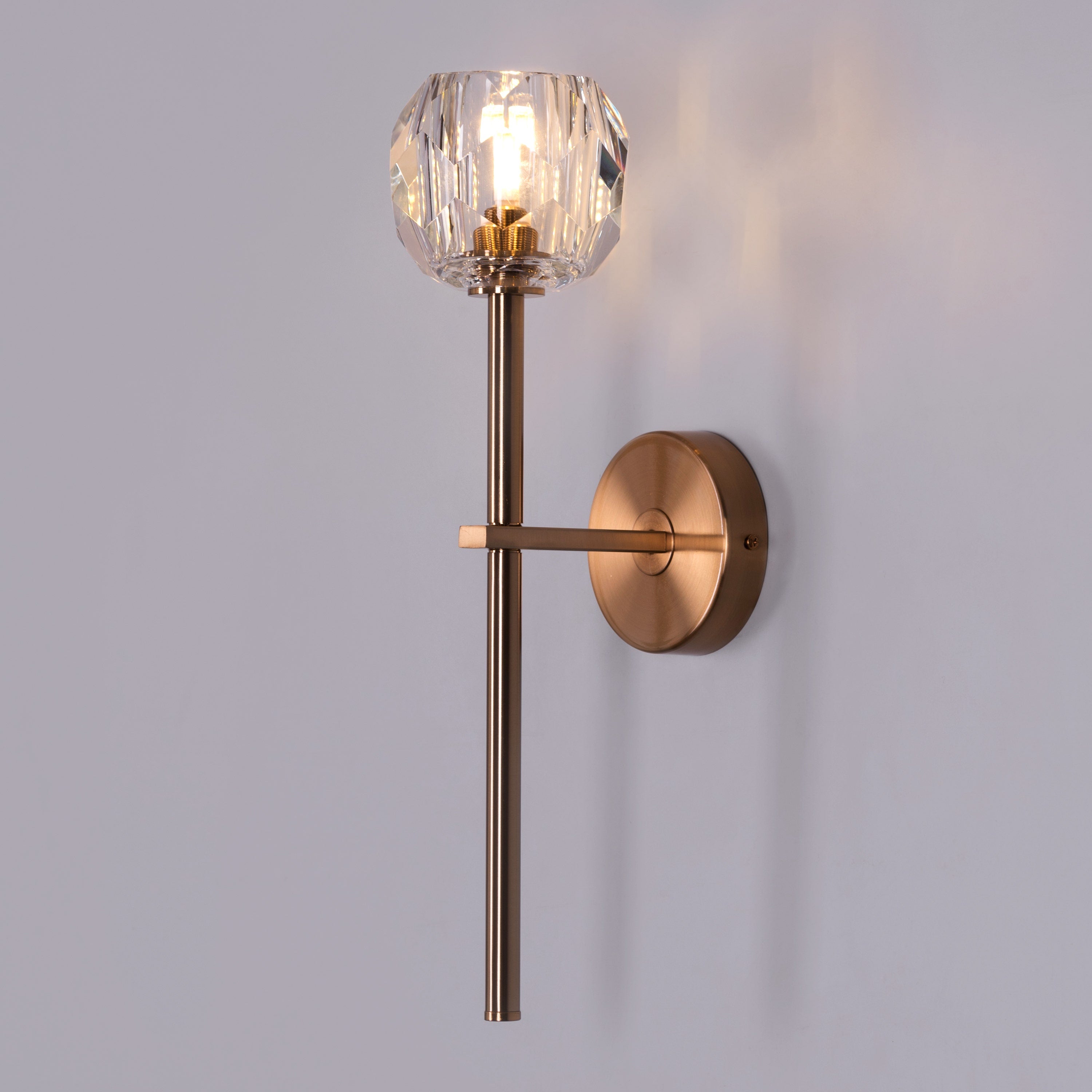 White Diamond (Long Stem, Gold, Single Head) Crystal Wall Light