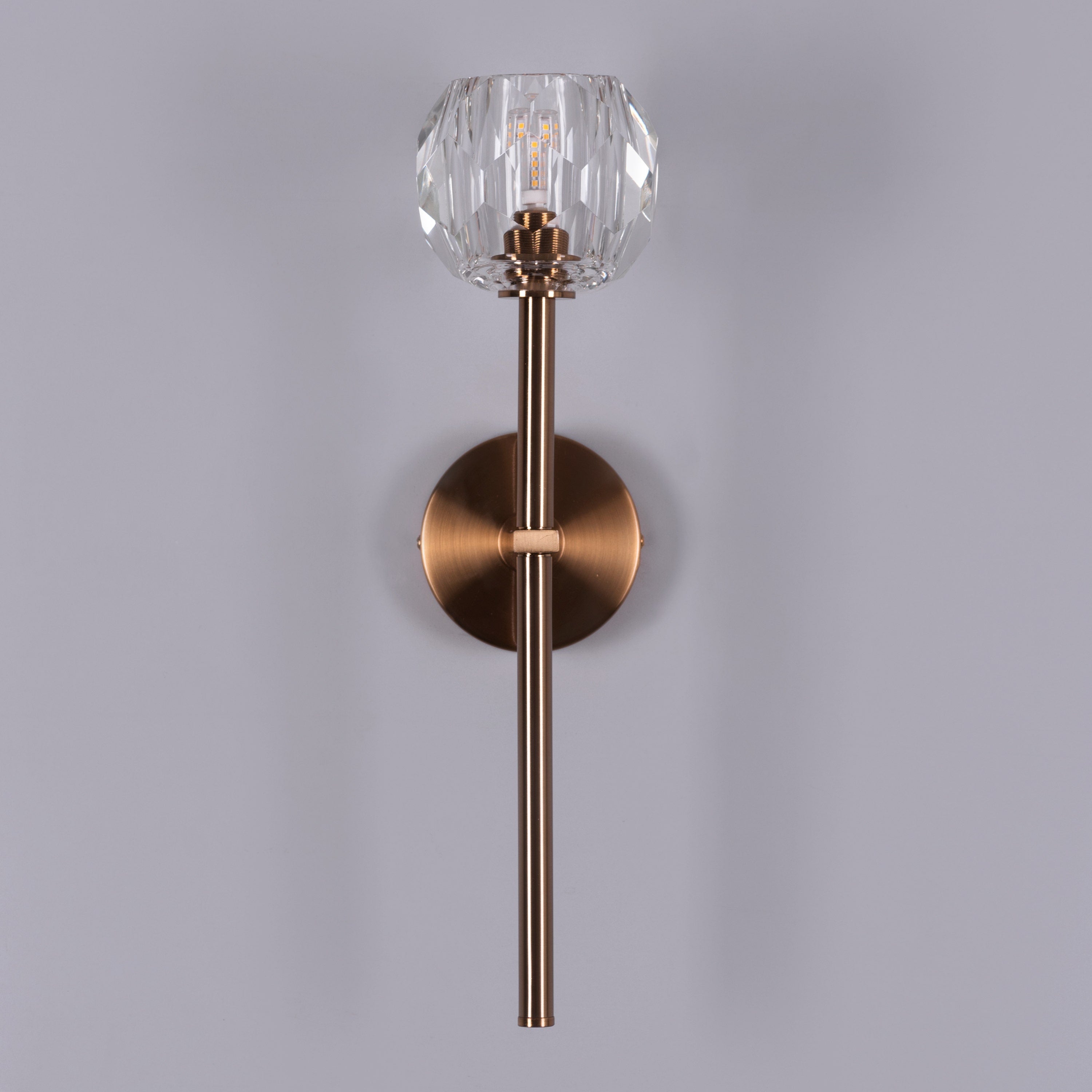 White Diamond (Long Stem, Gold, Single Head) Crystal Wall Light